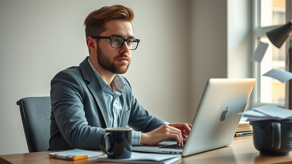 Business blogger unlocking benefits of blogging while writing a new post, quality content creation at desk