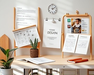 creative assistant design, aesthetic, crafting user experiences, photorealistic, design studio with sketches and mood boards, highly detailed, color palettes and wireframe layouts, high-resolution graphics, pastel tones, indirect lighting, shot with a tilt-shift lens