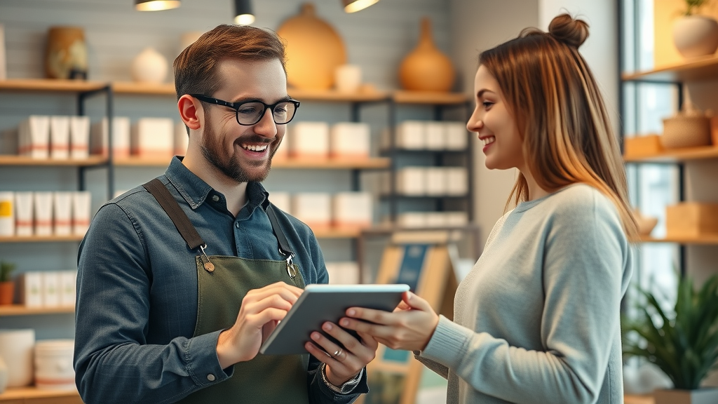 small business owner and customer collaborating to define target audience for marketing plan