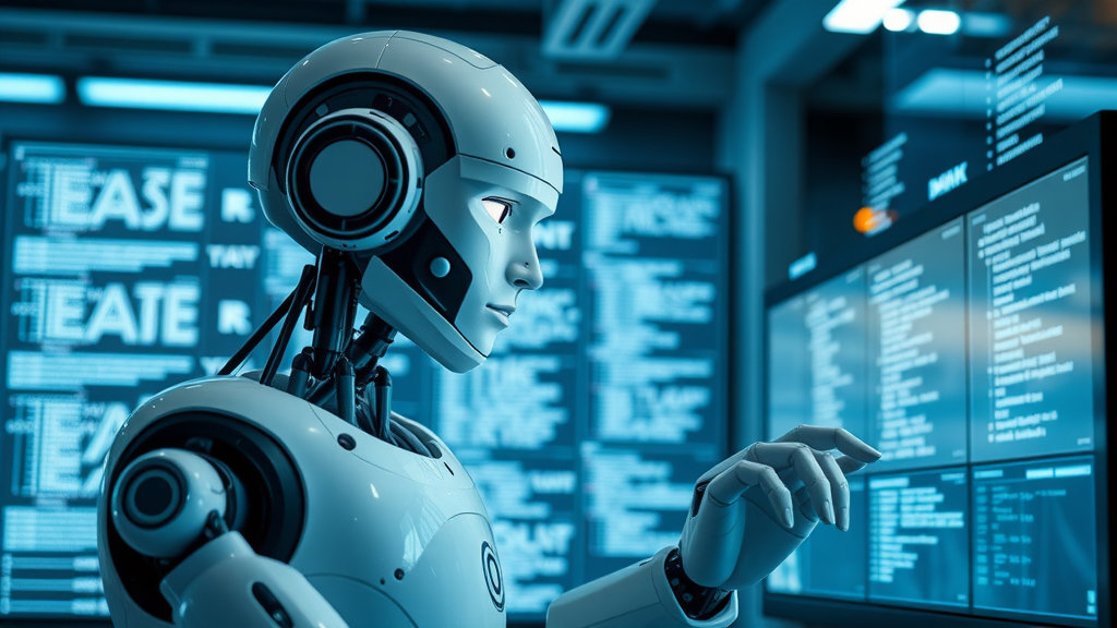 Google search engine algorithm evaluation for small business SEO: Insightful AI reviewing ranking signals on digital screens