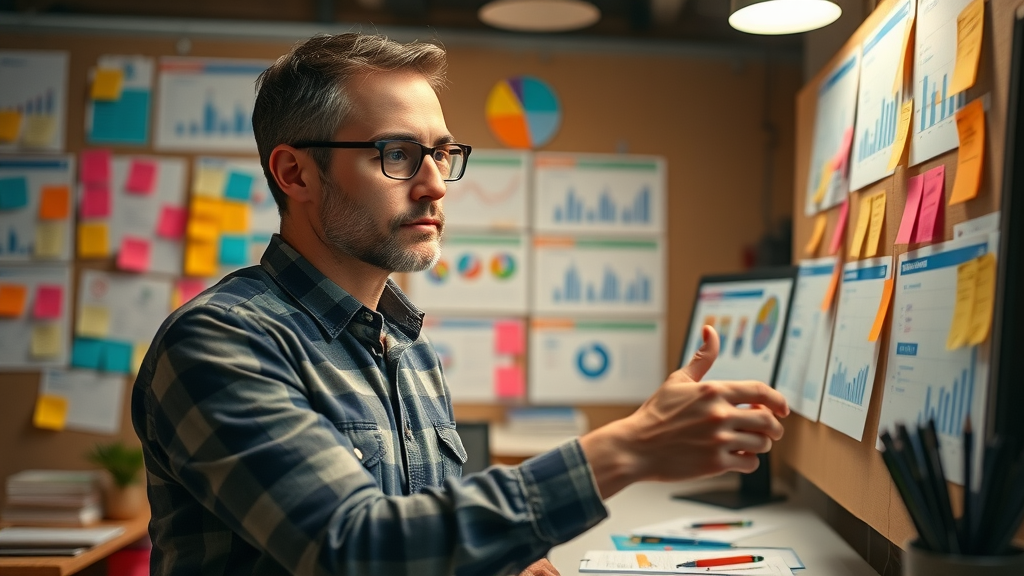 small business marketer reviewing target audience personas for online marketing
