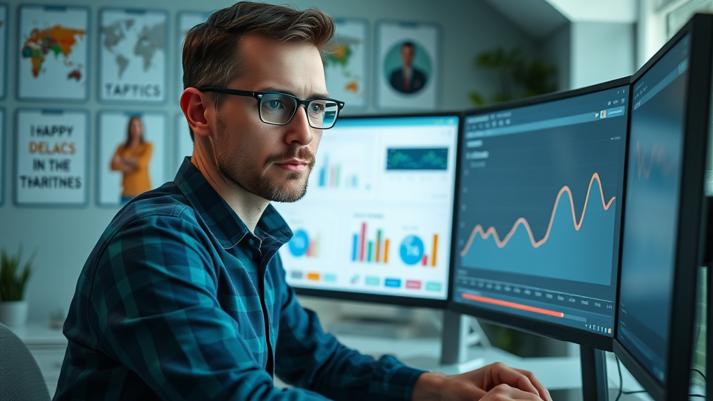 small business seo analytics dashboard owner reviewing traffic and conversion numbers