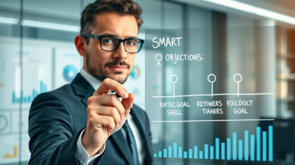 digital marketing strategy - ambitious entrepreneur setting smart business goals on transparent board in modern office