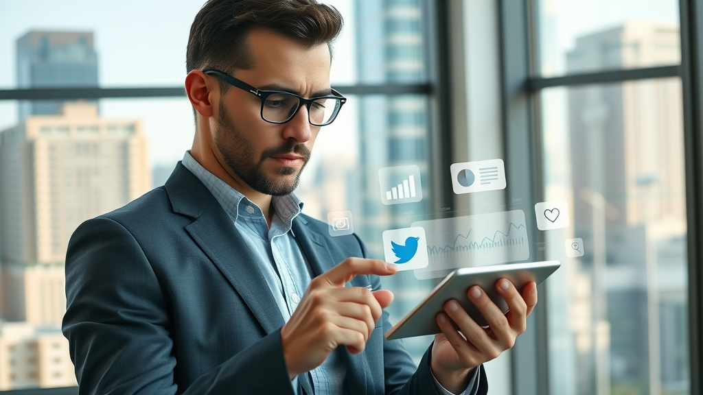 business owner studying social media analytics for social media marketing success