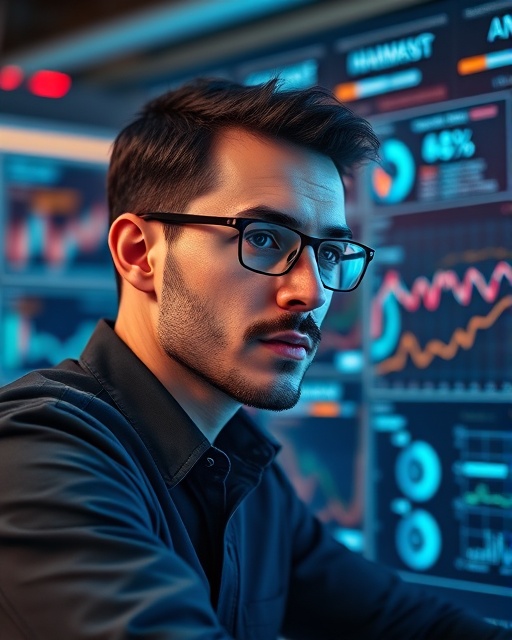 innovative google management dashboard, analytical expression, strategizing actions, photorealistic, tech-savvy workspace with data nodes, highly detailed, interactive data flow, medium format resolution, chrome and azure hues, fluorescent lighting, shot with a 50mm lens.