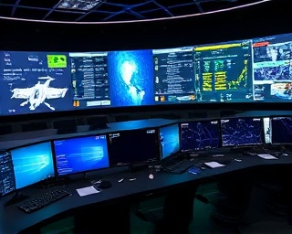 proactive mission execution, swift action, implementing operations, photorealistic, control center with dynamic screens, highly detailed, real-time updates and alerts, high-speed capture, contrasting colors, LED panel lighting, shot with a 28mm lens.