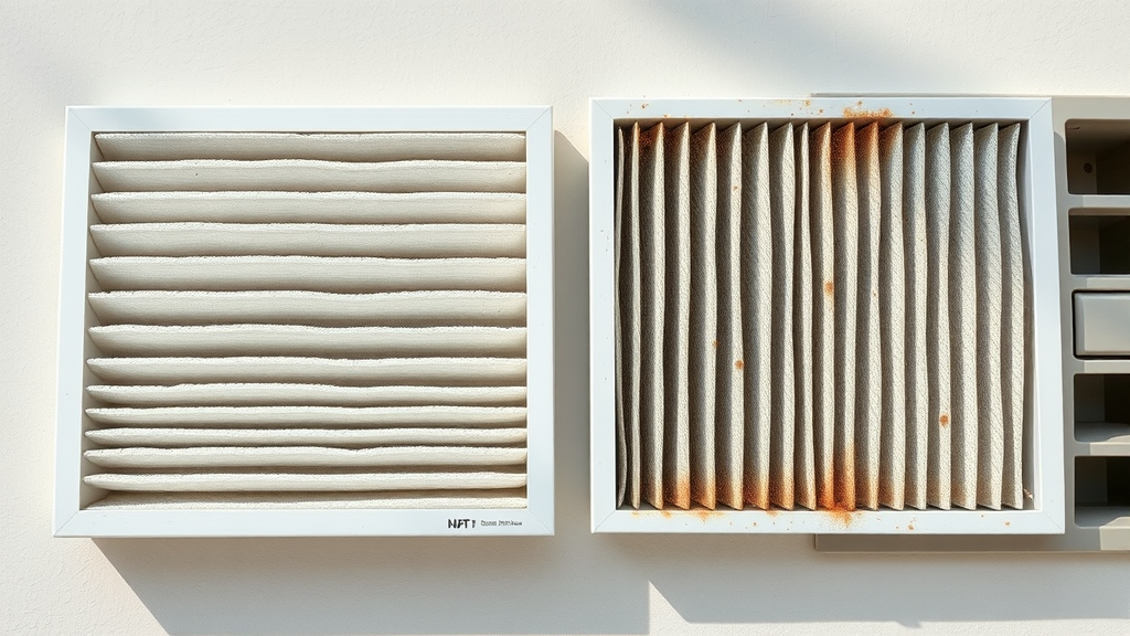 Crisp new air filter compared with dusty old AC filter for better summer performance
