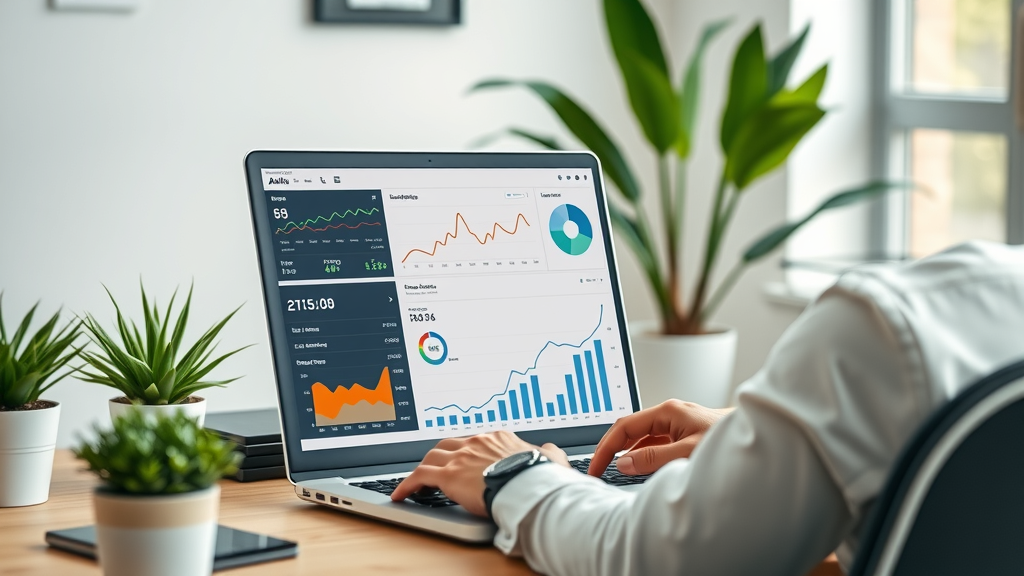 content marketing success analytics dashboard on laptop with marketer reviewing metrics