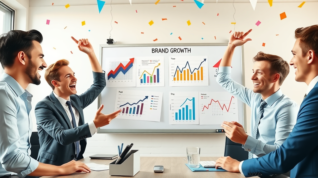 Business team celebrating first-page Google results after successful SEO and blogging