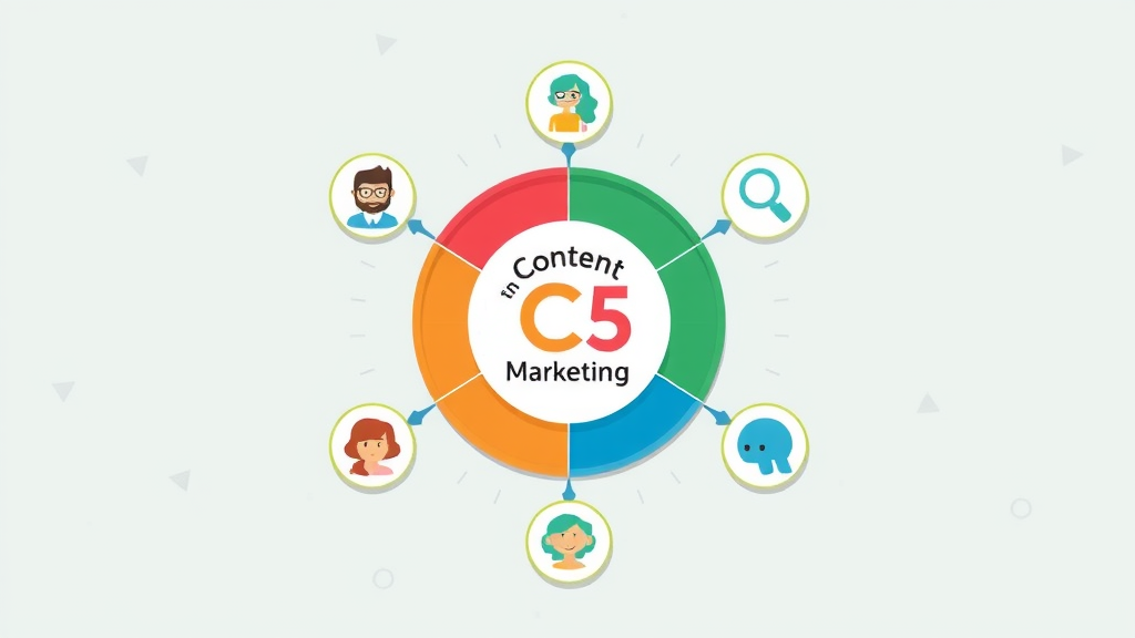 5 Cs of content marketing illustrated with colorful segmented icons and connecting arrows