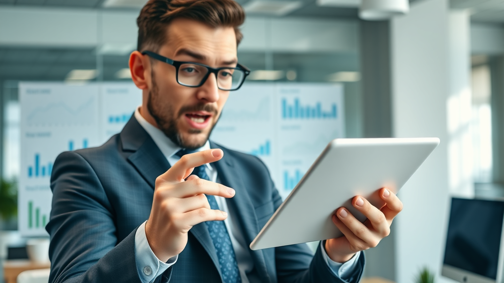 business owner reviewing digital email marketing statistics; email marketing for small businesses