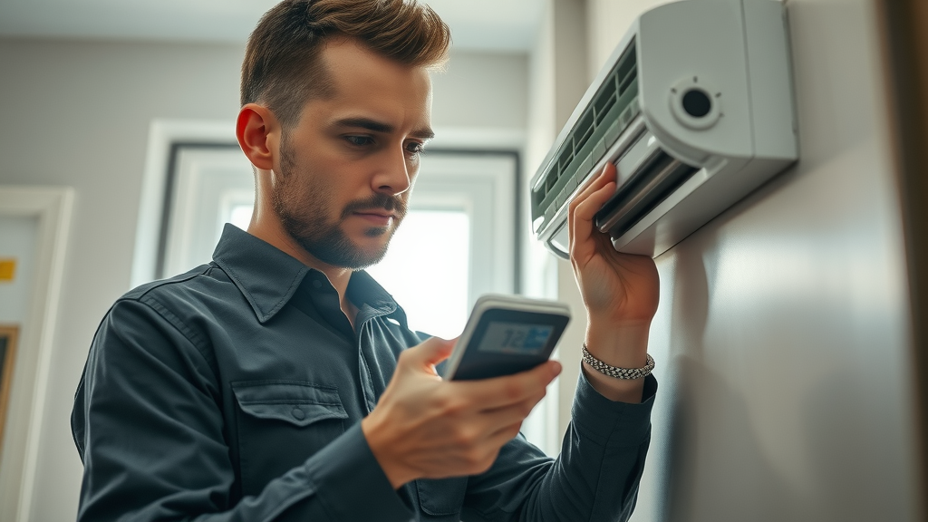 Professional HVAC technician adjusting AC thermostat for peak summer performance