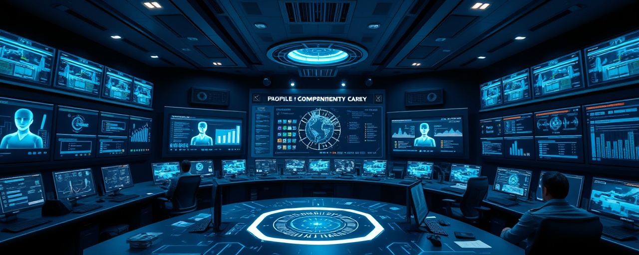 comprehensive profile strategy interface, visionary outlook, planning enhancements, photorealistic, modern command center with holographic displays, highly detailed, dynamic content representation, 8K resolution, cool blue tones, directional spotlight, shot with a telephoto lens.