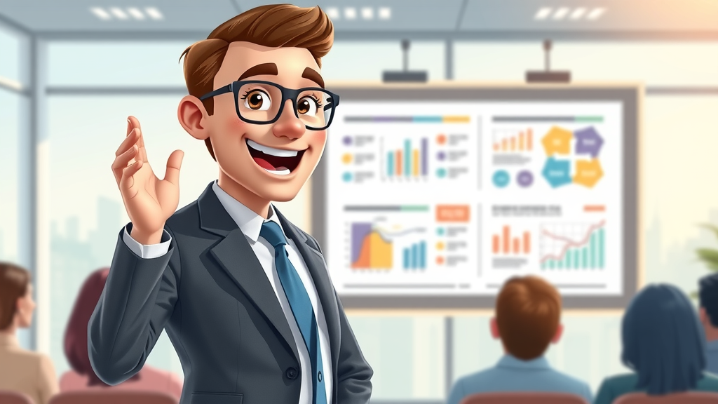 engaging blog content tips, business coach presenting digital chart to team in a bright office