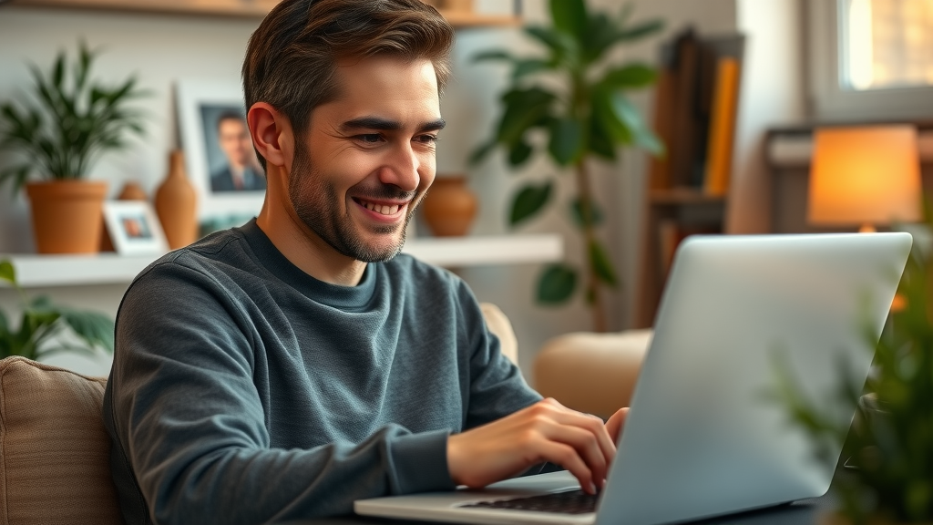 Entrepreneur enjoying benefits of blogging by sharing a personal story, building a personal brand in home office