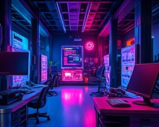 innovative mission innovation, creative insight, developing new ideas, photorealistic, tech lab with futuristic gadgets and holograms, highly detailed, elements of futuristic design, high-resolution, vibrant and saturated colors, directed spotlight lighting, shot with a macro lens.