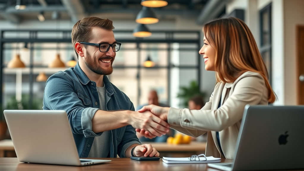 influencer shaking hands with brand manager for digital marketing tips