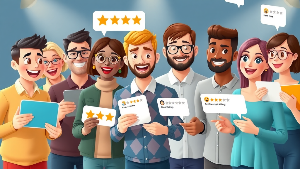 customer trust with blogs - Satisfied customers giving online reviews and ratings