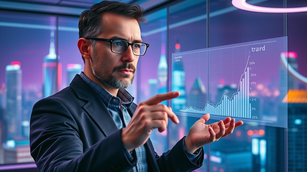 future digital marketing strategies - visionary marketer exploring future trends on holographic digital interface
