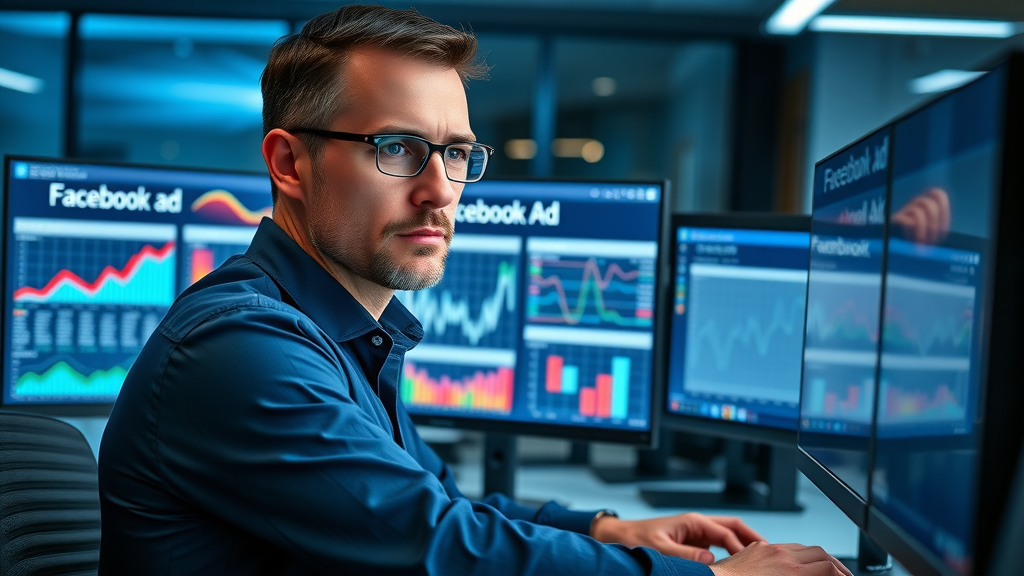 Digital advertiser managing Facebook ad for social media marketing