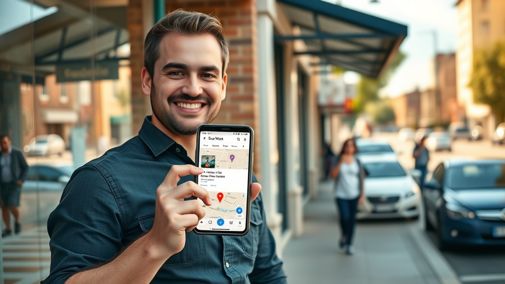 business owner optimizing local SEO with a Google Maps listing