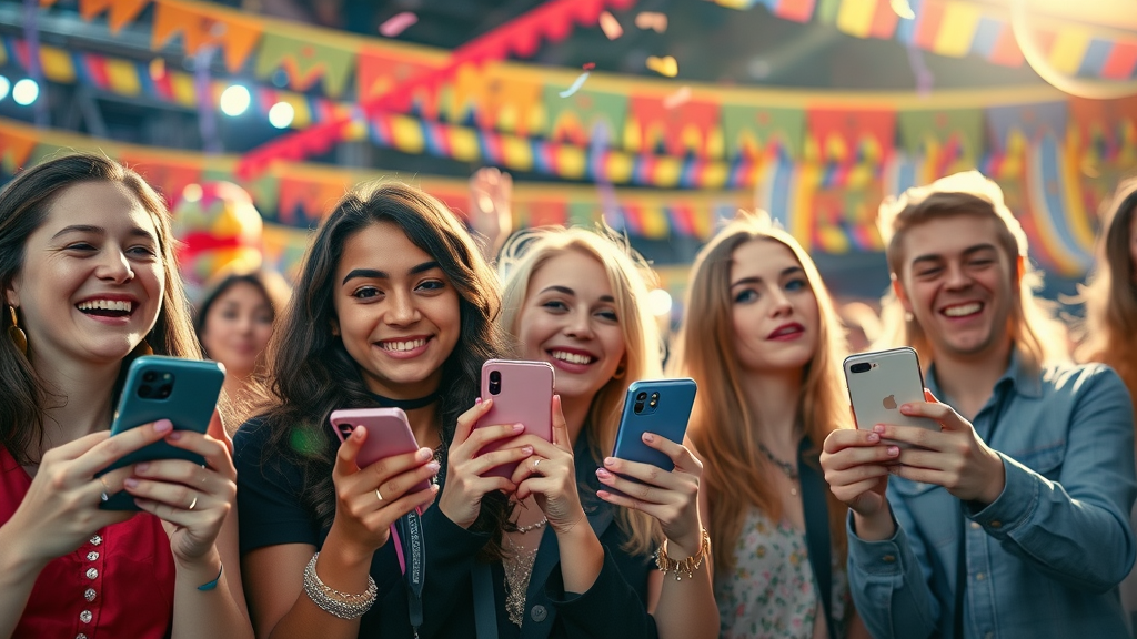audience joyfully participating in polls to generate new content marketing ideas at a vibrant event