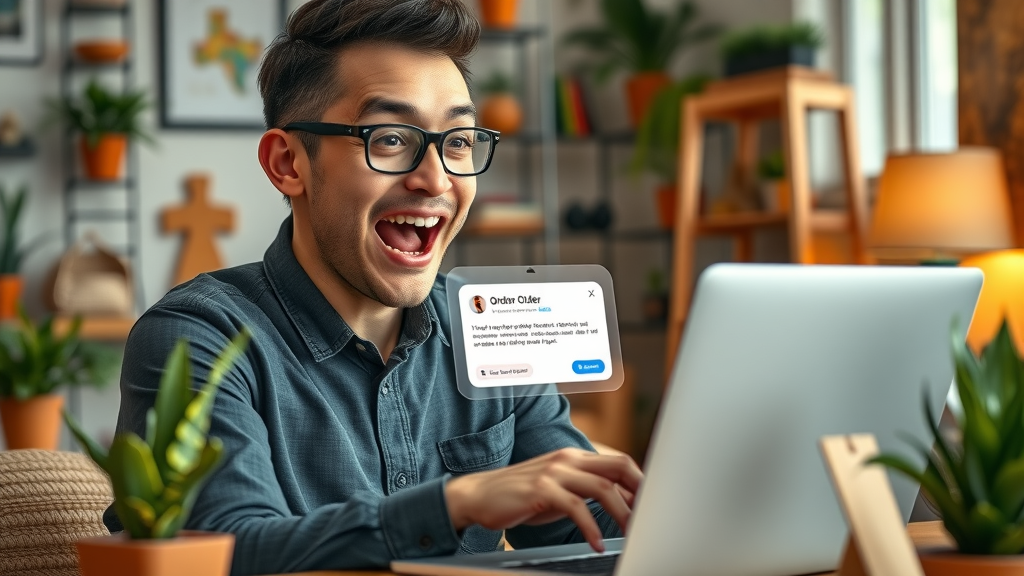 small business owner thrilled by online order SEO working real results