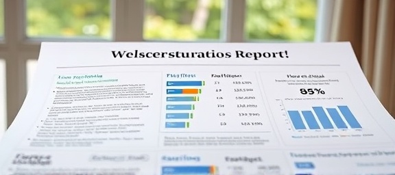 successful conversion report, celebratory, displaying triumphant statistics, photorealistic, laid out on a high-quality print presentation with nature view window, highly detailed, capturing minute text details, vibrant pastels, natural window light, shot with a macro lens.