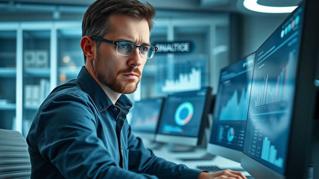 analyst reviewing small business blog website analytics data on screen