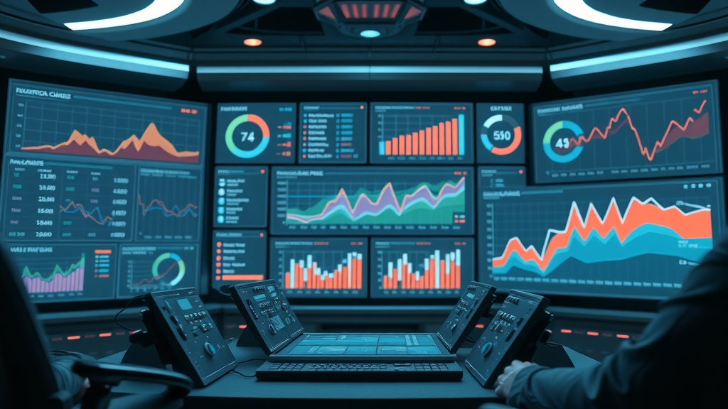 SEO tool comparison for small business blogs: Futuristic dashboard with charts comparing SEMrush, Ahrefs, Moz, Google Search Console