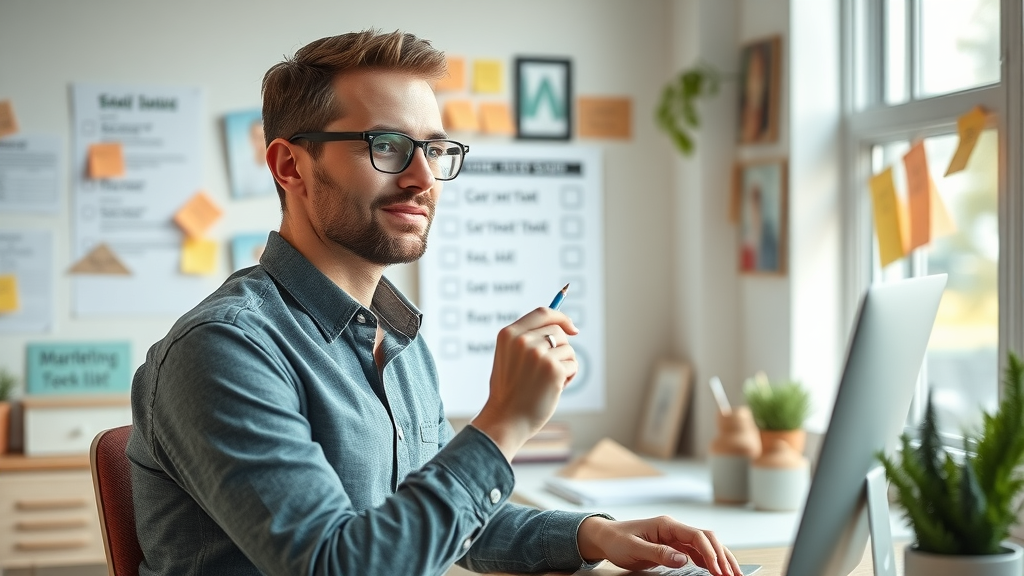 Entrepreneur following a social media marketing checklist for growth