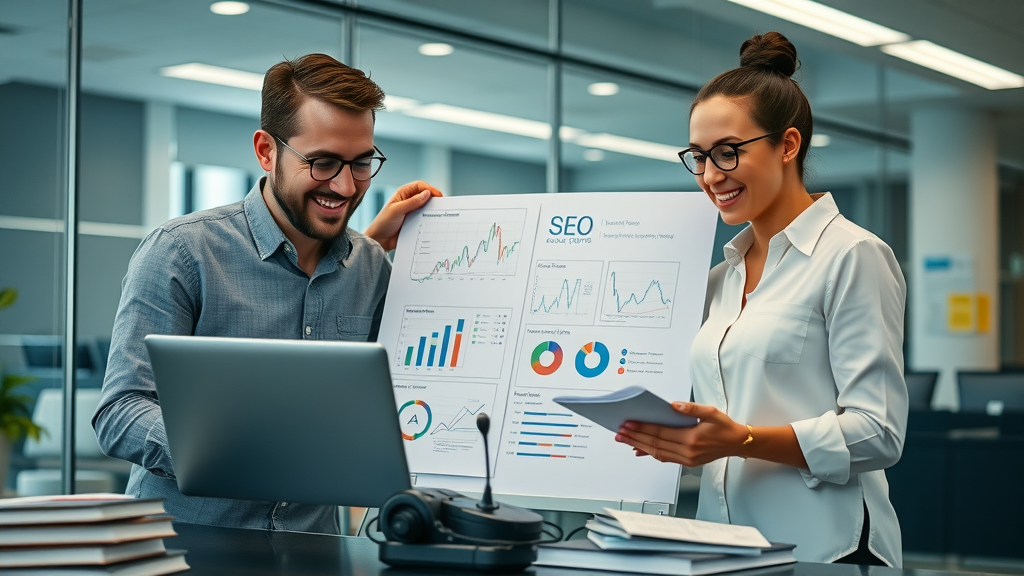 business seo professional team reviewing advanced seo strategy reports