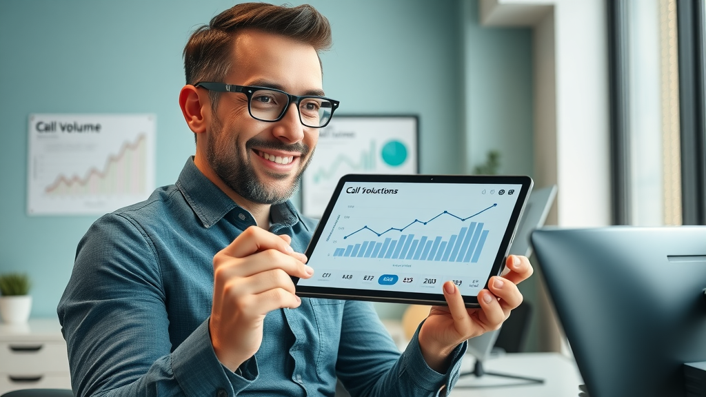 business owner reviewing analytics of increased customer call volume from blogging