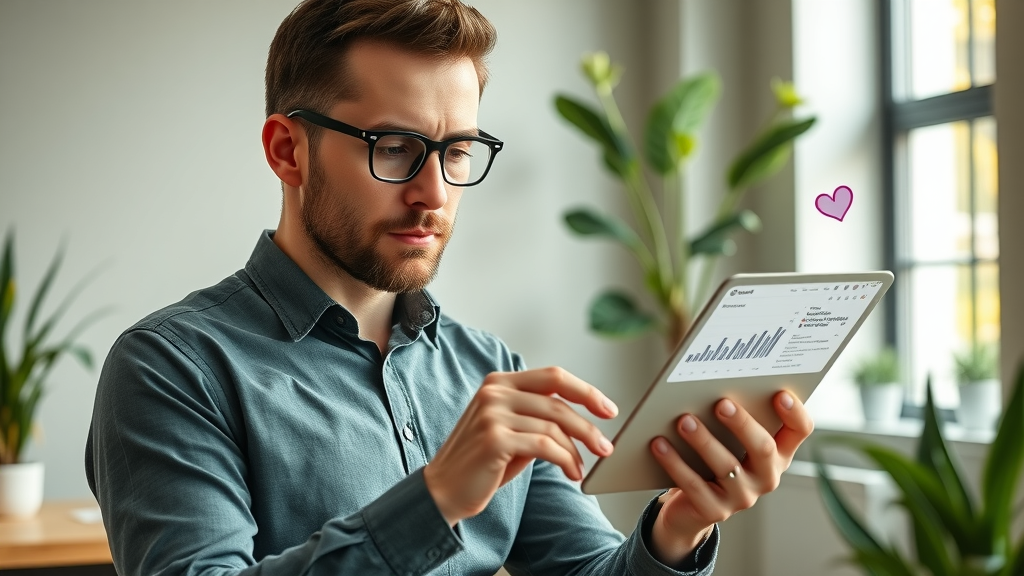 blog engagement analysis, marketer reviewing successful blog posts on tablet in a co-working space