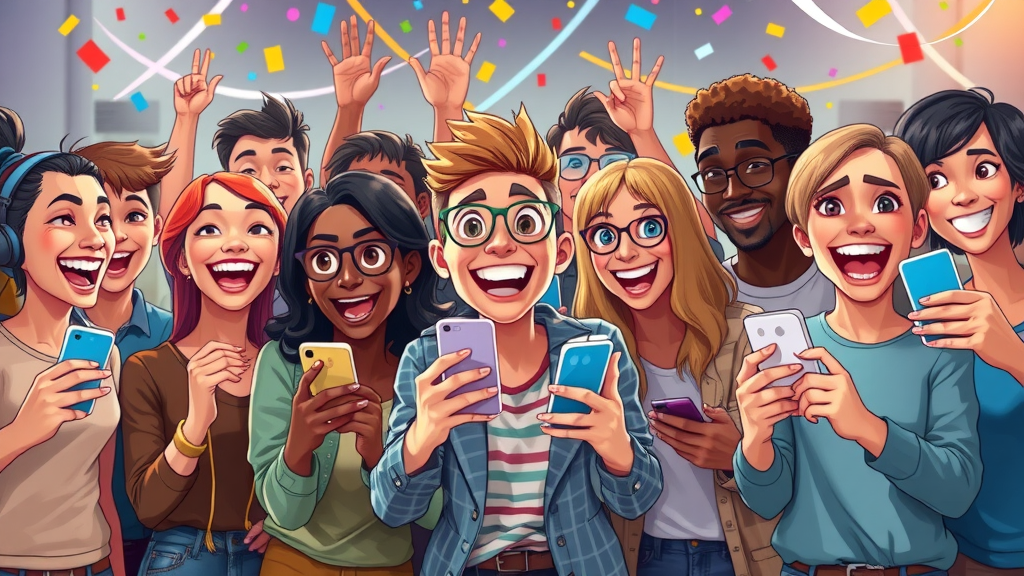 Small business digital marketing: group participating in online contest, social media engagement