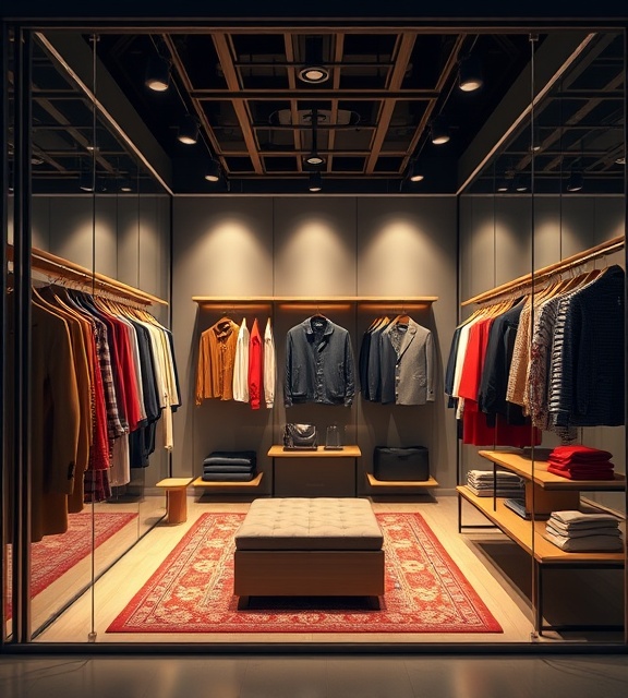 responsive growth retail, flexible, evolving, photorealistic, pop-up store with adaptive design, highly detailed, virtual fitting rooms and rapid feedback loops, crisp detail, contrasting colors, spotlight highlights, shot with a professional zoom lens.