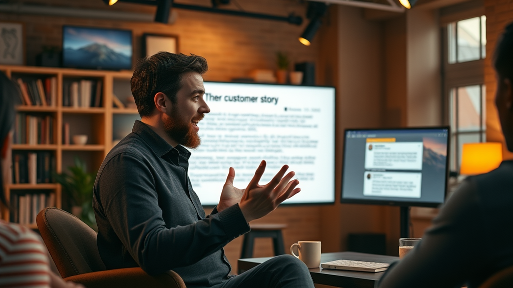 blog storytelling building customer trust - Blogger sharing a customer