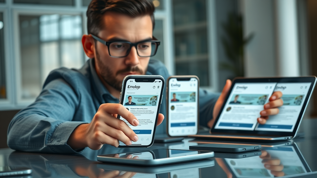 marketer testing responsive email layouts on mobile devices; email marketing for small businesses