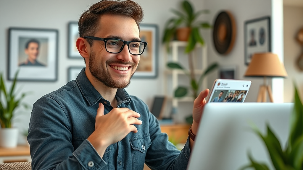 Setting up Google Business Profile: Focused entrepreneur updating business profile with new photos