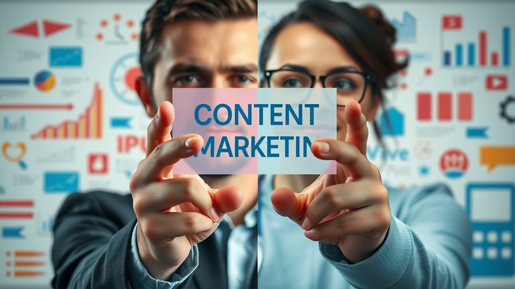 content marketing concepts compared to traditional marketing icons, with digital and print background elements