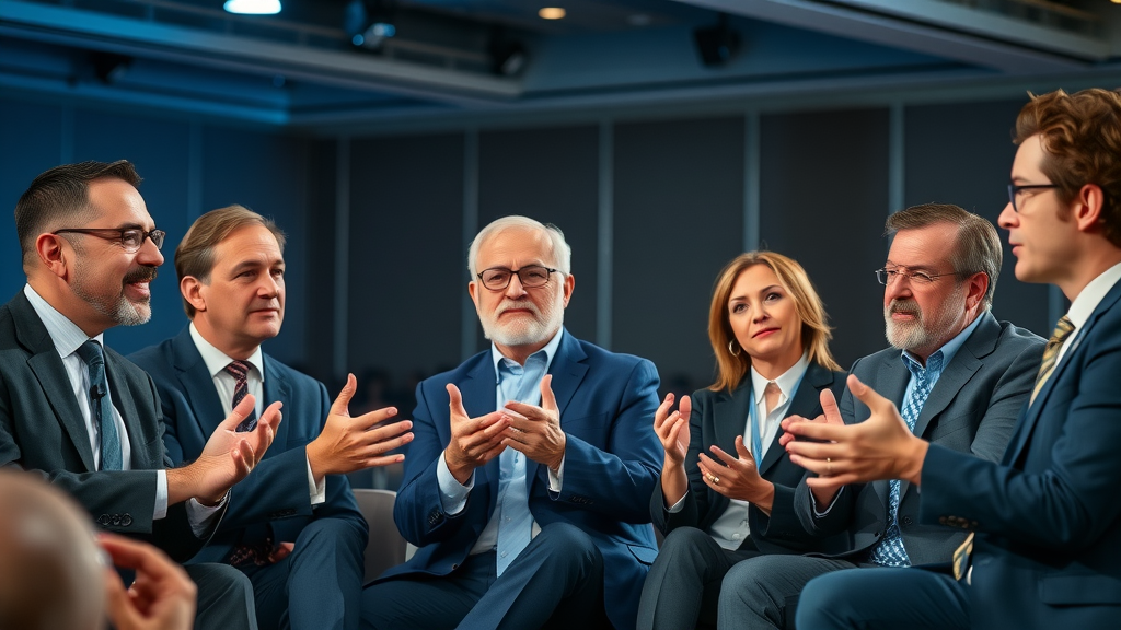 authoritative thought leaders debating cutting-edge content marketing ideas on a panel at a conference