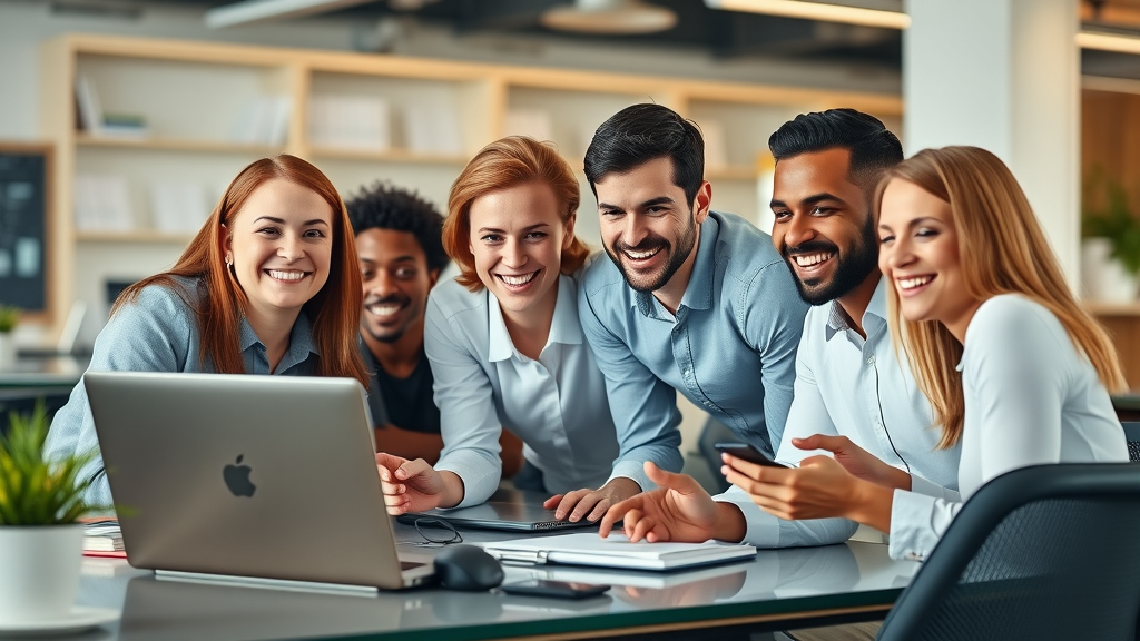 Digital Marketing Ideas for Small Businesses team collaboration, modern office vibrant workspace
