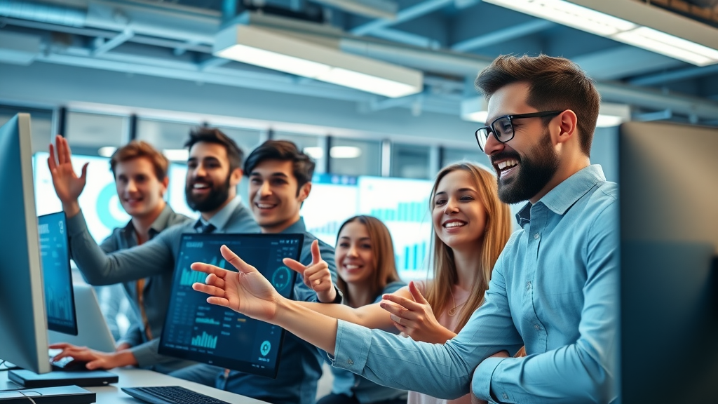 marketing team tracking social media analytics and viral post performance on digital screens