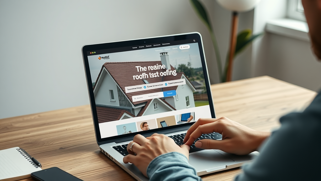 sleek roofing website homepage laptop roofing business marketing