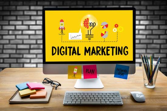Digital marketing for small businesses sign promoting growth and online presence.